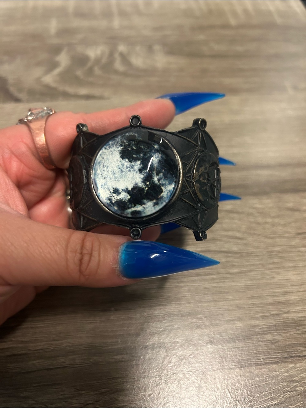 Restyle polish goth Moon inlay embossed astrology Gothic Black Bracelet sm 8”